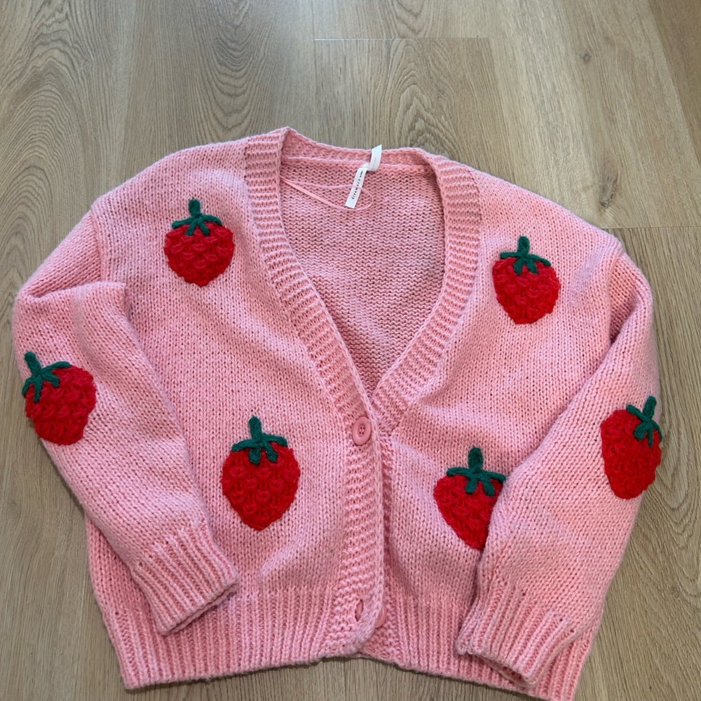 Dreamers Pink Cardigan with Red Strawberry Accents